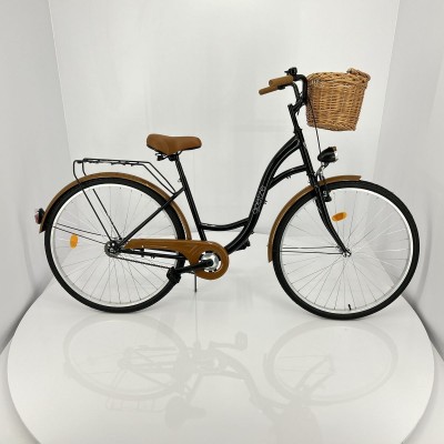 Mestský retro bicykel Goetze Eco 28" 1-prevodový čierno hnedý + košík
